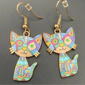 Mosaic Kitty Cat Earrings Pierced